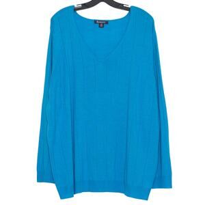 Roamans Sweater Minimalist Effortless Cozy Casual Comfort V Neck Blue Size 3X